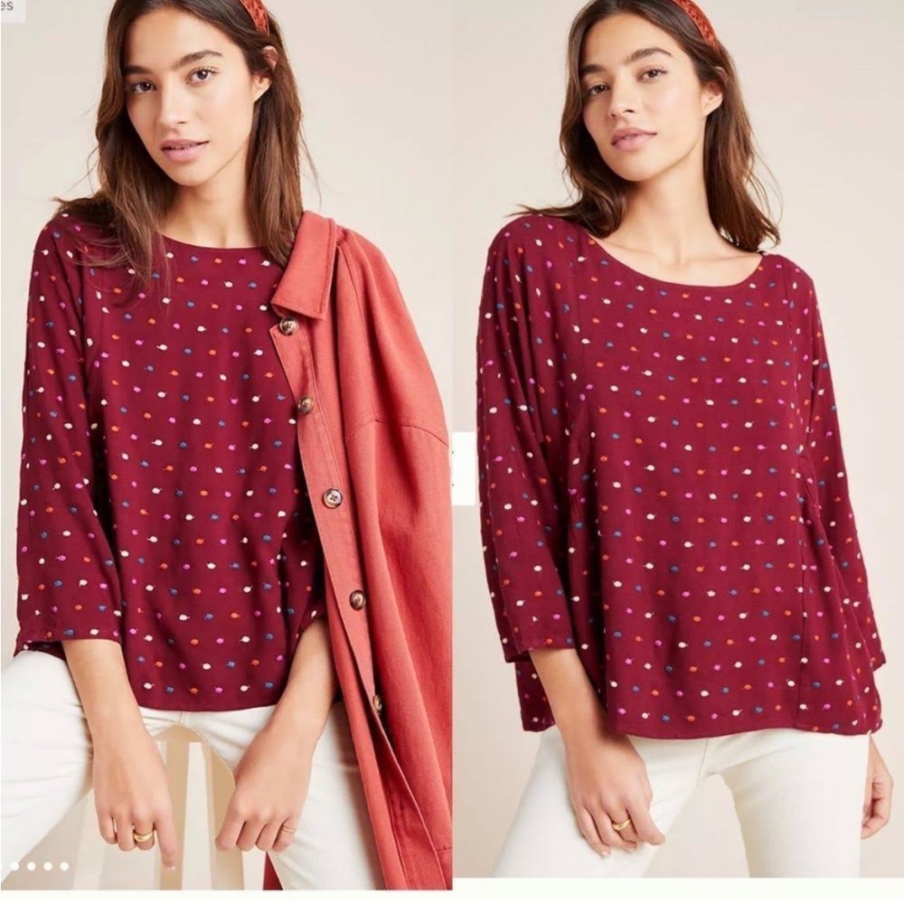 NWT Anthropologie Maeve Dottie Embroidered Blouse, Size Medium